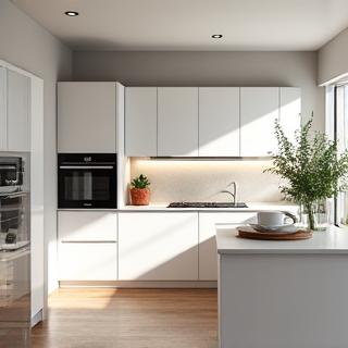 Render 3D de un diseño de cocina personalizado.